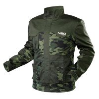 NEO working švarkas/striukė of CAMO series is made of high quality cotton and polyester fabric.  The švarkas/striukė provides comfort of use thanks to special design of sleeves, adjustable cuff circumference and high standing collar. The product combines 