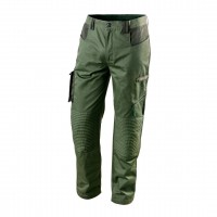 NEO working trousers of CAMO series are made of high quality cotton and polyester fabric. Profiled knees with front panel reinforced with folds and spacious, sturdy pockets greatly improve comfort of work. Internal waistband adjustment provides easier fit