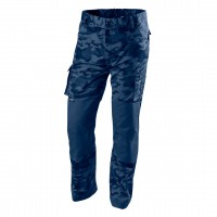 - - Working trousers CAMO Navy, composition: 60 cotton, 37 polyester, 3 elastane, uniques design in blue shades, Multi-functional pockets, ID pocket, reinforced knees with a knee pad pocket, profiled knees, elastic waist band , tripple seams, inner name l