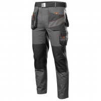 - - Work trousers, 100 cotton, weight 260 gsm, made of cotton twill fabric ensures high durability and tear resistance, elastic band in waist, with belt, multifunctional and roomy pockets, knee pads pockets ,inner name label, CE certificate, size MDarbinė