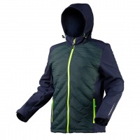 - - Softshell švarkas/striukė with quilted panel PREMIUM, main fabric polyester 100, inner layer fleece 100 polyester, waterproof membrane 5000, breathability 3000, unique combination of softshell with quilted warmer, hood with adjustable circumference, h