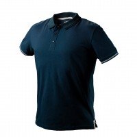 - - Polo shirt DENIM, size L, 100 cotton, 200 gsm, pique weave and rib collar and sleeves, contarsting stripe at the bottom of the sleeves, slide slits trimmed with ribbon, inner name label, unique own design, CE certificate, conformity with EN ISO 13688: