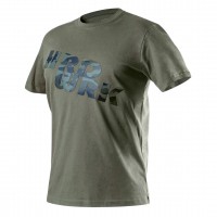 NEO working T-shirt of CAMO series, olive green with unique camouflage pattern print. The product is made of high quality cotton knitted fabric. Urban style allows for comfortable use also out of work. Product quality is guaranteed by European certificate