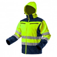 NEO softshell švarkas/striukė (ref. no. 81-700-L) with high visibility is a practical solution that improves user safety by signalling presence in all lighting conditions, daylight or in darkness when illuminated by vehicle lamps.  It is made of high qual