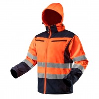 NEO softshell švarkas/striukė (ref. no. 81-701-L) with high visibility is a practical solution that improves user safety by signalling presence in all lighting conditions, daylight or in darkness when illuminated by vehicle lamps.  It is made of high qual