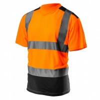 NEO high visibility working T-shirt (ref. no. 81-731-L) is a practical solution that improves user safety by signalling presence in all lighting conditions, daylight or in darkness with artificial light, when illuminated by e.g. vehicle lamps. Use of airy