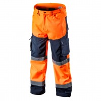 NEO warm working trousers (81-751-XL) with high visibility, made of high quality, strong softshell material. Wind and water resistant and inside polar fleece provide comfort in frosty and windy days. 8000 mm water resistant membrane allows for use in rain