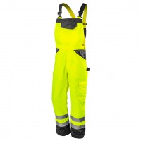 NEO working bib pants (81-777-L) of high visibility is a practical solution that improves user safety by signalling presence in all lighting conditions, daylight or in darkness with artificial light, when illuminated by e.g. vehicle lamps. They are made o