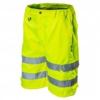 NEO working shorts (81-780-L) of high visibility is a practical solution that improves user safety by signalling presence in all lighting conditions, daylight or in darkness with artificial light, when illuminated by e.g. vehicle lamps. They are made of h